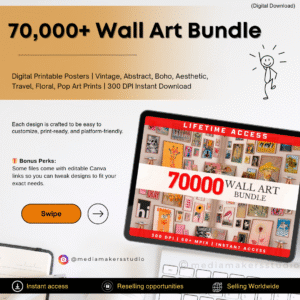 70,000+ Wall Art Bundle | Digital Printable Posters | Vintage, Abstract, Boho, Aesthetic, Travel, Floral, Pop Art Prints | 300 DPI Instant Download