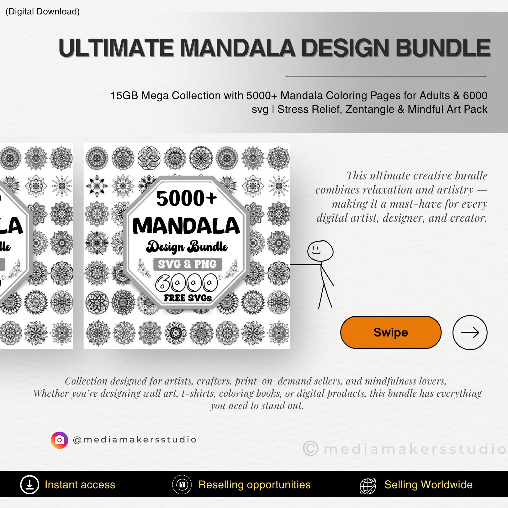 Ultimate Mandala Design Bundle | 15GB Mega Collection with 5000+ Mandala Coloring Pages for Adults & 6000 svg | Stress Relief, Zentangle & Mindful Art Pack