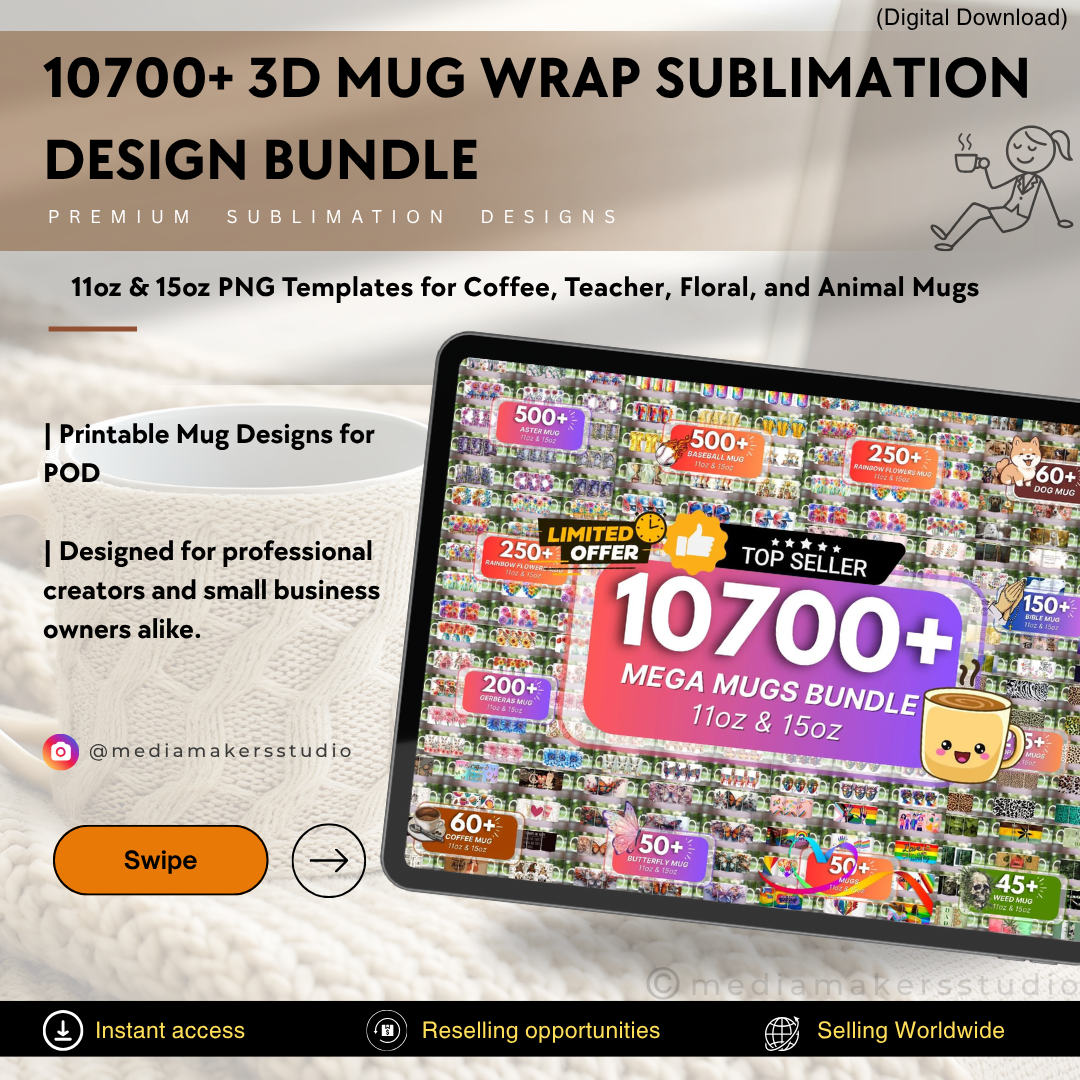 10700+ 3D Mug Wrap Sublimation Design Bundle | 11oz & 15oz PNG Templates for Coffee, Teacher, Floral, and Animal Mugs | Printable Mug Designs for POD
