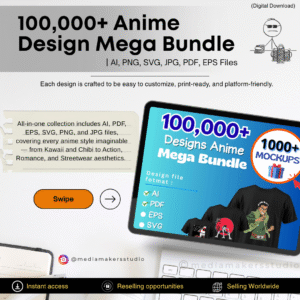 100,000+ Anime Design Mega Bundle | AI, PNG, SVG, JPG, PDF, EPS Files | Kawaii, Chibi, Streetwear & Otaku Designs for POD, Merch, and Digital Products