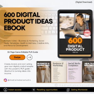 600 Digital Product Ideas eBook | 55-Page Canva Editable PLR Guide | Profitable Business, Marketing, and Creative Product Ideas | Ready to Resell