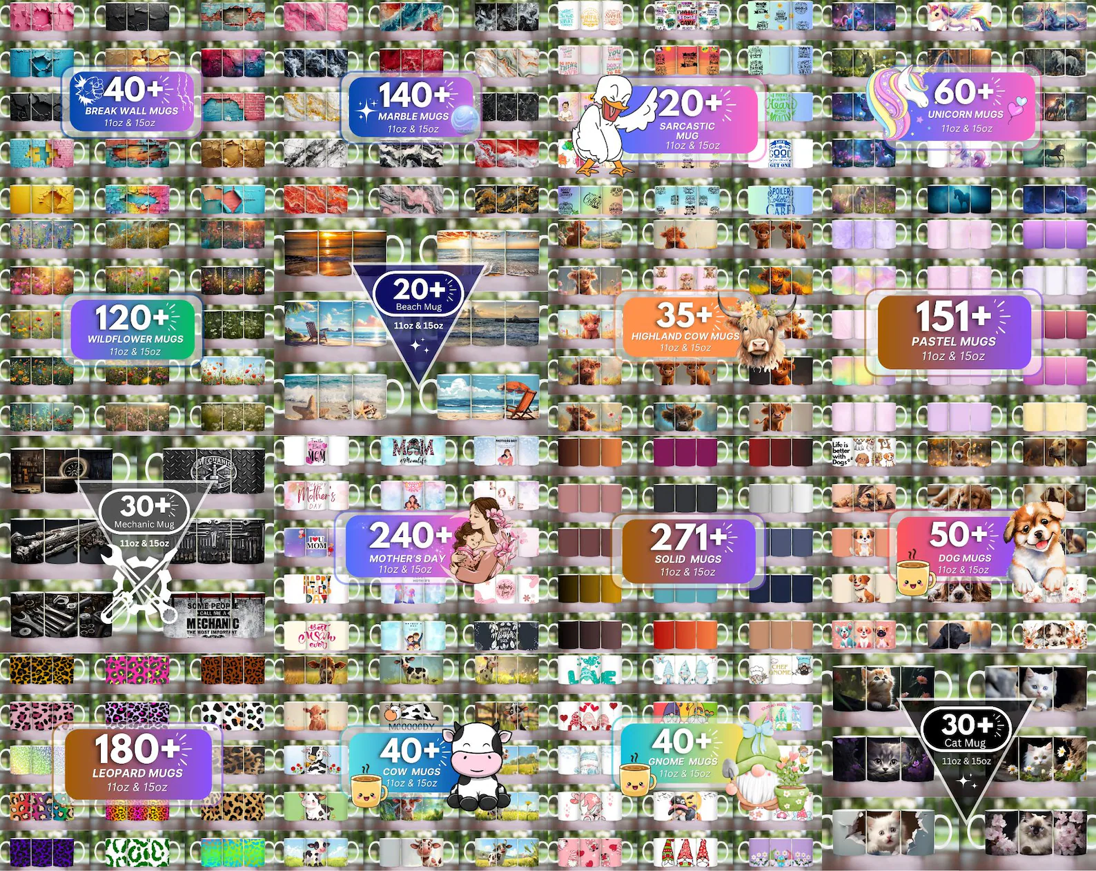 10700+ 3D Mug Wrap Sublimation Design Bundle | 11oz & 15oz PNG Templates for Coffee, Teacher, Floral, and Animal Mugs | Printable Mug Designs for POD - Image 10