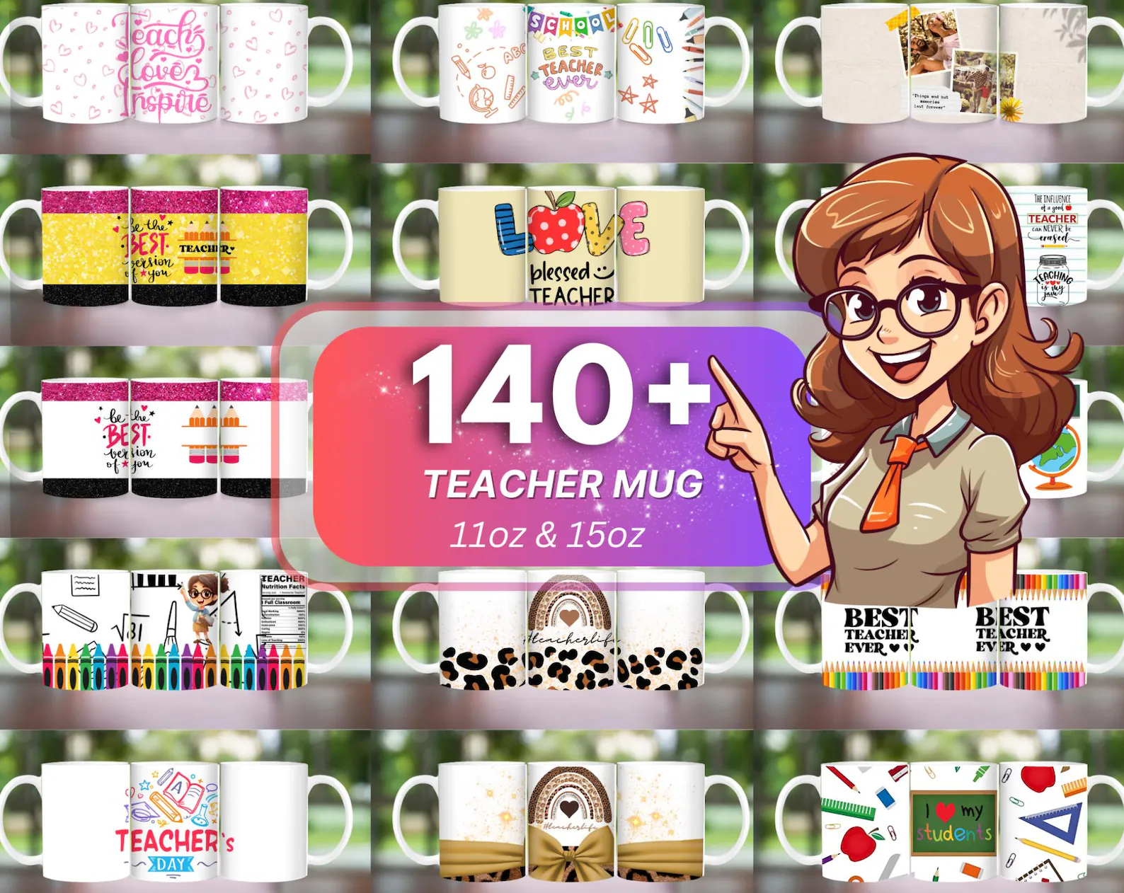 10700+ 3D Mug Wrap Sublimation Design Bundle | 11oz & 15oz PNG Templates for Coffee, Teacher, Floral, and Animal Mugs | Printable Mug Designs for POD - Image 5