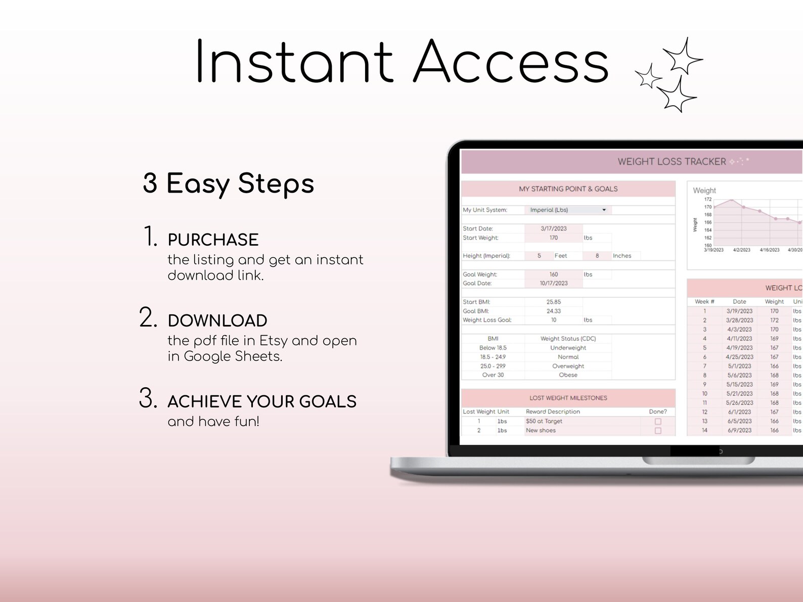 All-in-One Weight Loss & Fitness Tracker | Google Sheets Calorie & Workout Planner | Digital Habit, Meal & Body Measurement Tracker | Health & Fitness Spreadsheet - Image 2