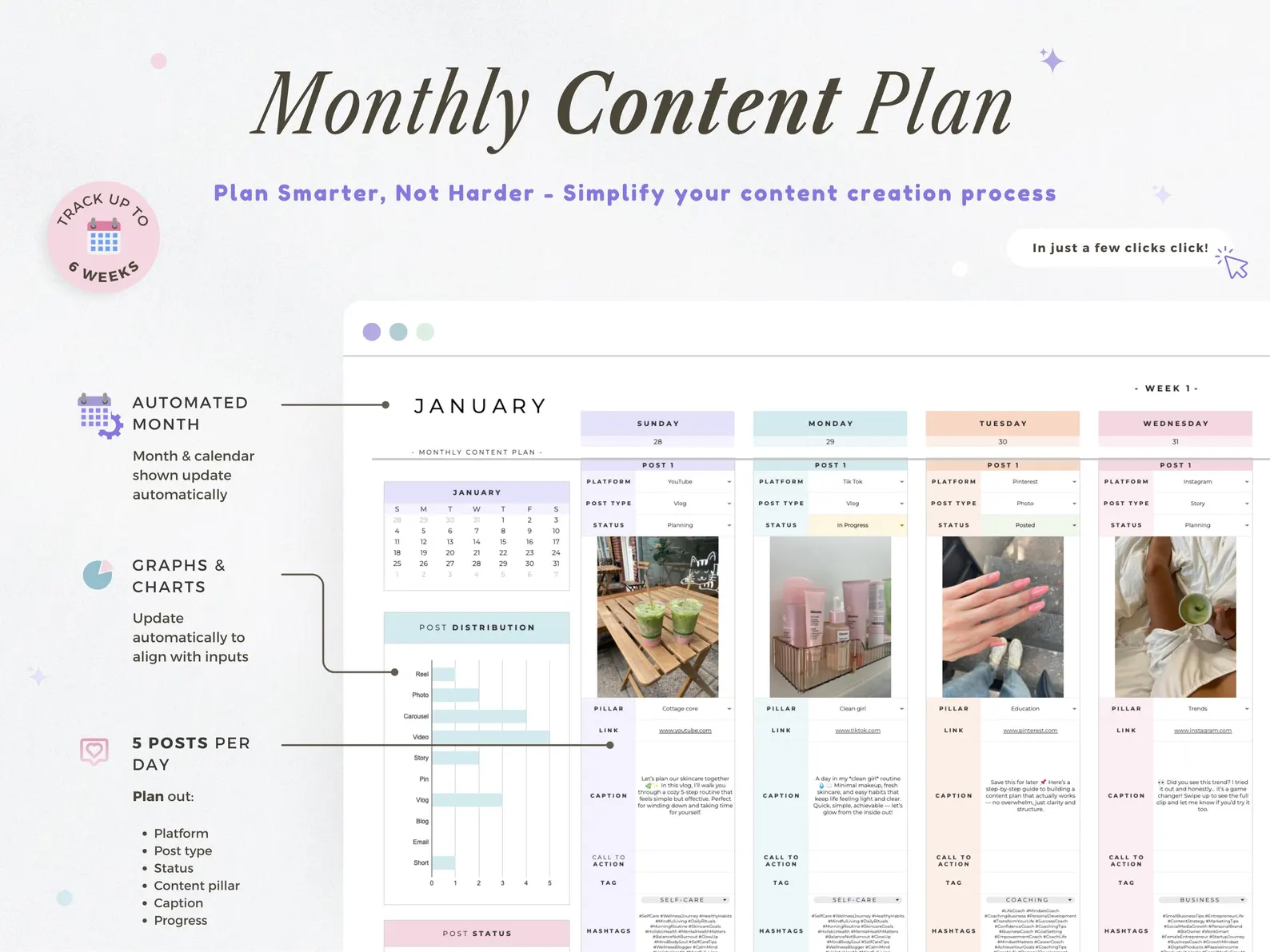 All-in-One Social Media Content Planner | Google Sheets Digital Marketing Calendar & Task Tracker | 12-Month Automated Scheduler | Ideal for Instagram, TikTok & YouTube Creators - Image 5