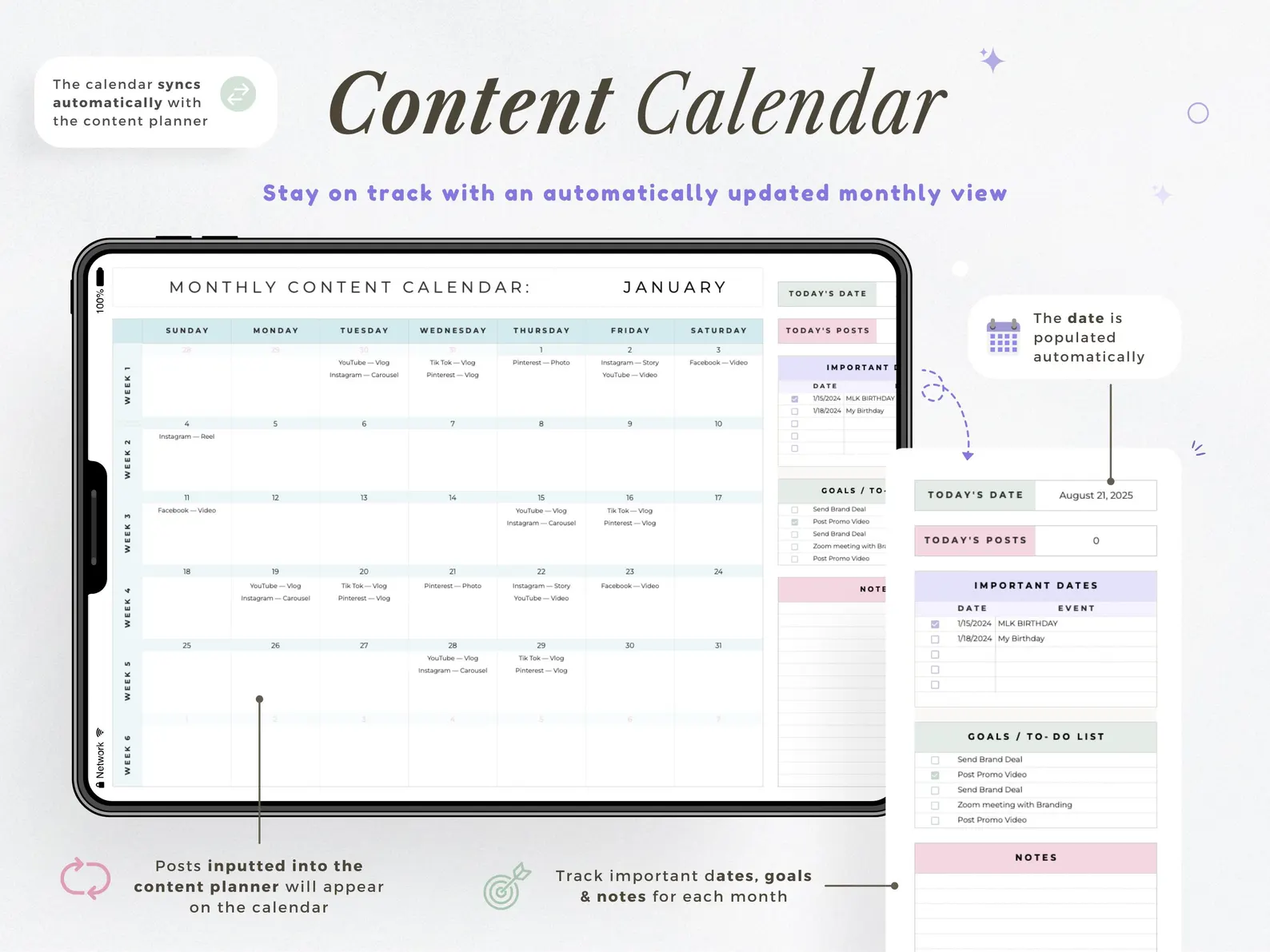 All-in-One Social Media Content Planner | Google Sheets Digital Marketing Calendar & Task Tracker | 12-Month Automated Scheduler | Ideal for Instagram, TikTok & YouTube Creators - Image 6